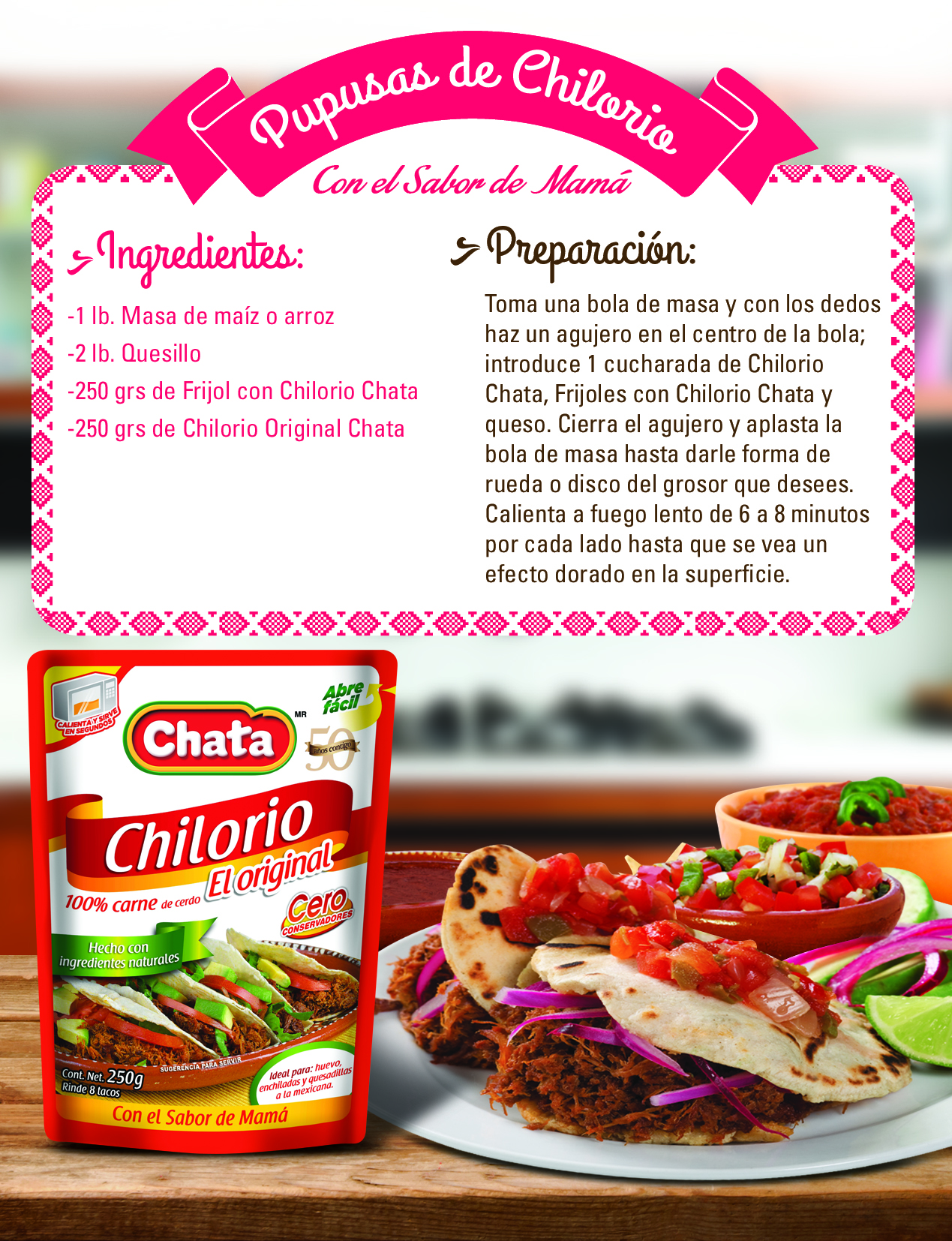 receta de pupusas con Chilorio